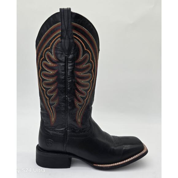 ARIAT Western Boots Black Full Grain Leather Square Toe 10027361 Women's 6.5B - Picture 2 of 9